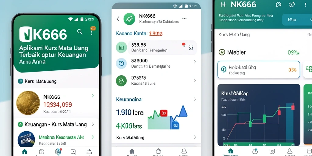 Antarmuka aplikasi NK666 dengan fitur Kurs Mata Uang yang efektif.