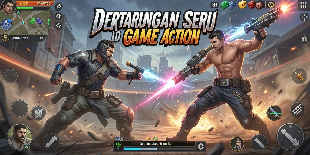 Antarmuka utama ORMASTOTO menampilkan aksi intens dan grafis yang atraktif.