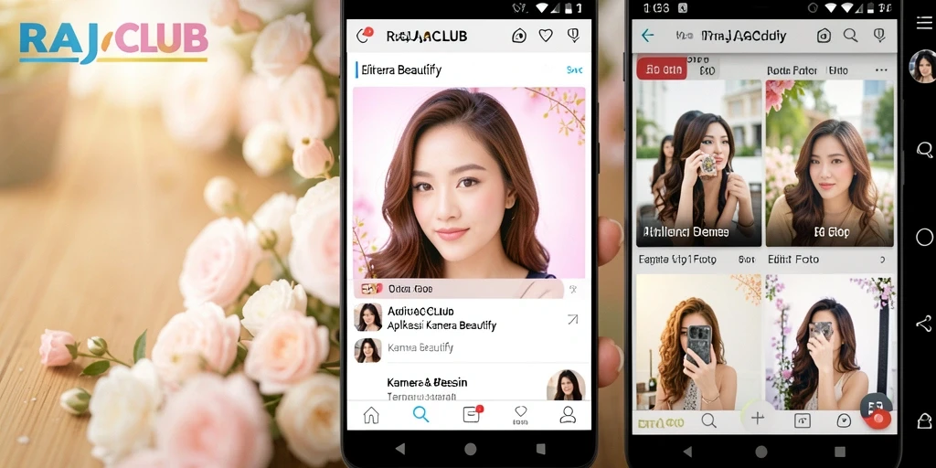 Tampilan antarmuka RAJACLUB dengan fitur Kamera Beautify yang mudah digunakan.